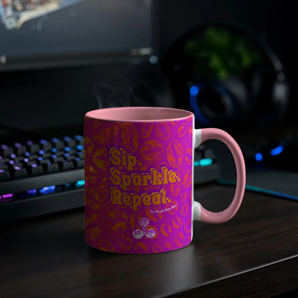 Colorful ceramic mug by Sweet Roo Bou™ for Brew™ and Boujee Coffee Time ©. For bold coffee lovers glam morning routines