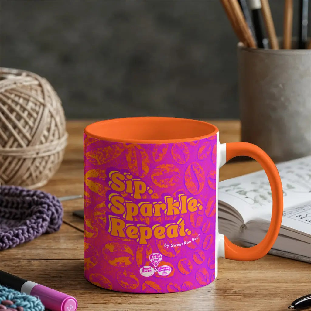 Colorful ceramic mug by Sweet Roo Bou™ for Brew™ and Boujee Coffee Time ©. For bold coffee lovers glam morning routines