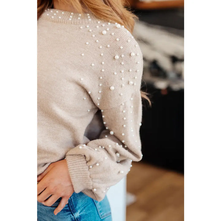 String Me Along Pearl Accent Beige Sweater - Womens