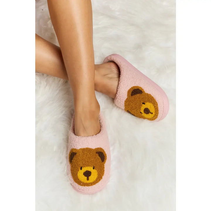 Teddy Bear Plush Slippers - Blush Pink / S
