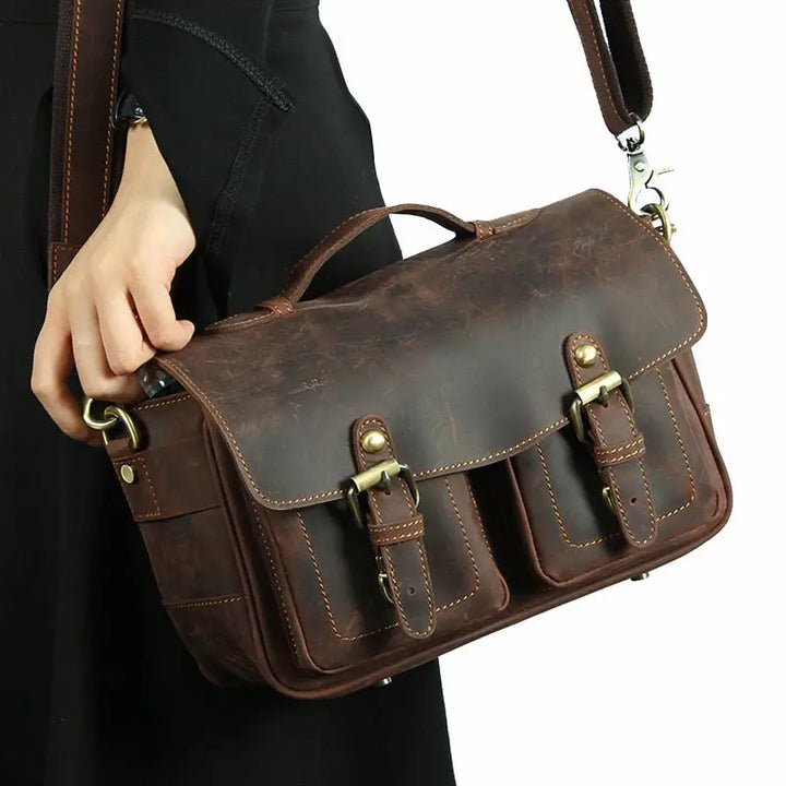 The Faust Crossbody Vintage Leather Camera Bag - Dark Brown