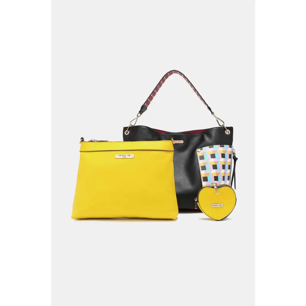 This fantastically fun handbag three piece set includes a Large Shoulder Bag Solid Crossbody and charming Heart Coin