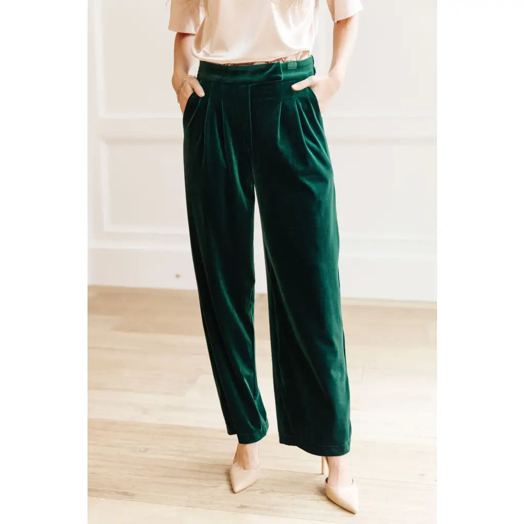 These Velvet Emerald Wide Leg Pants feel ultra luxe and are guaranteed to make a bold statement. Cut from emerald
