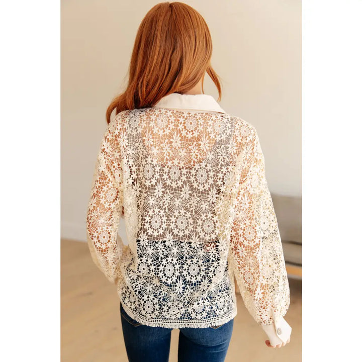 Vintage Vibes Ivory Lace Button Up - Womens