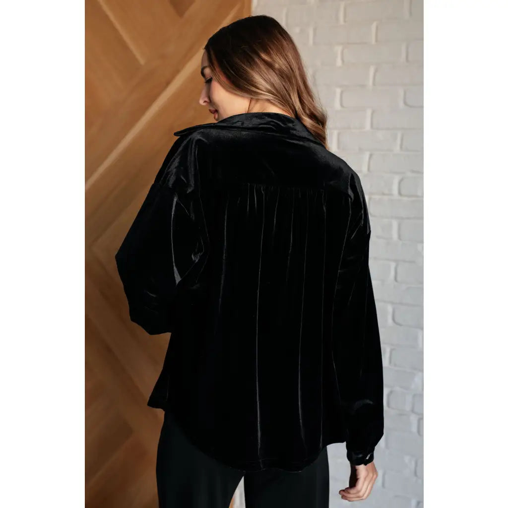 Our What Are the Odds Velvet Button Down Top features a velvet knit fabric collared neckline front button closure