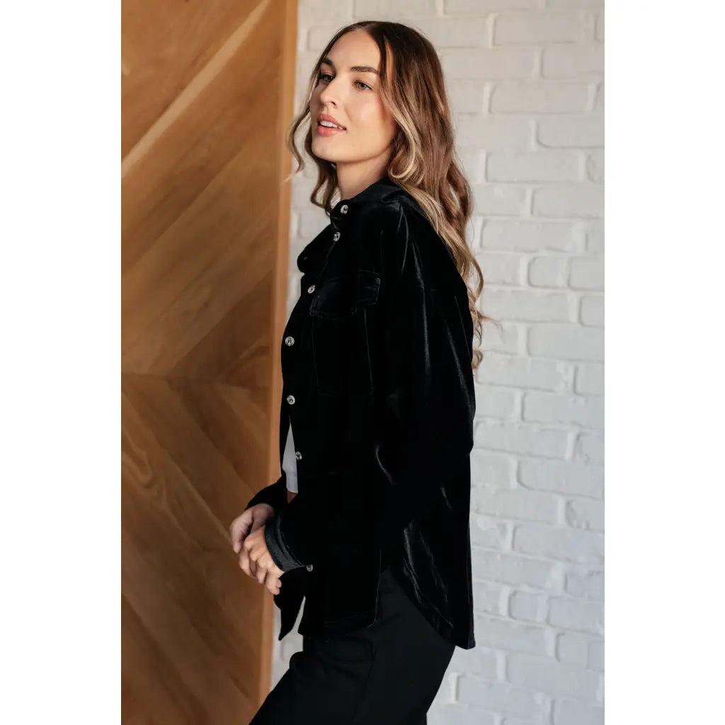 Our What Are the Odds Velvet Button Down Top features a velvet knit fabric collared neckline front button closure