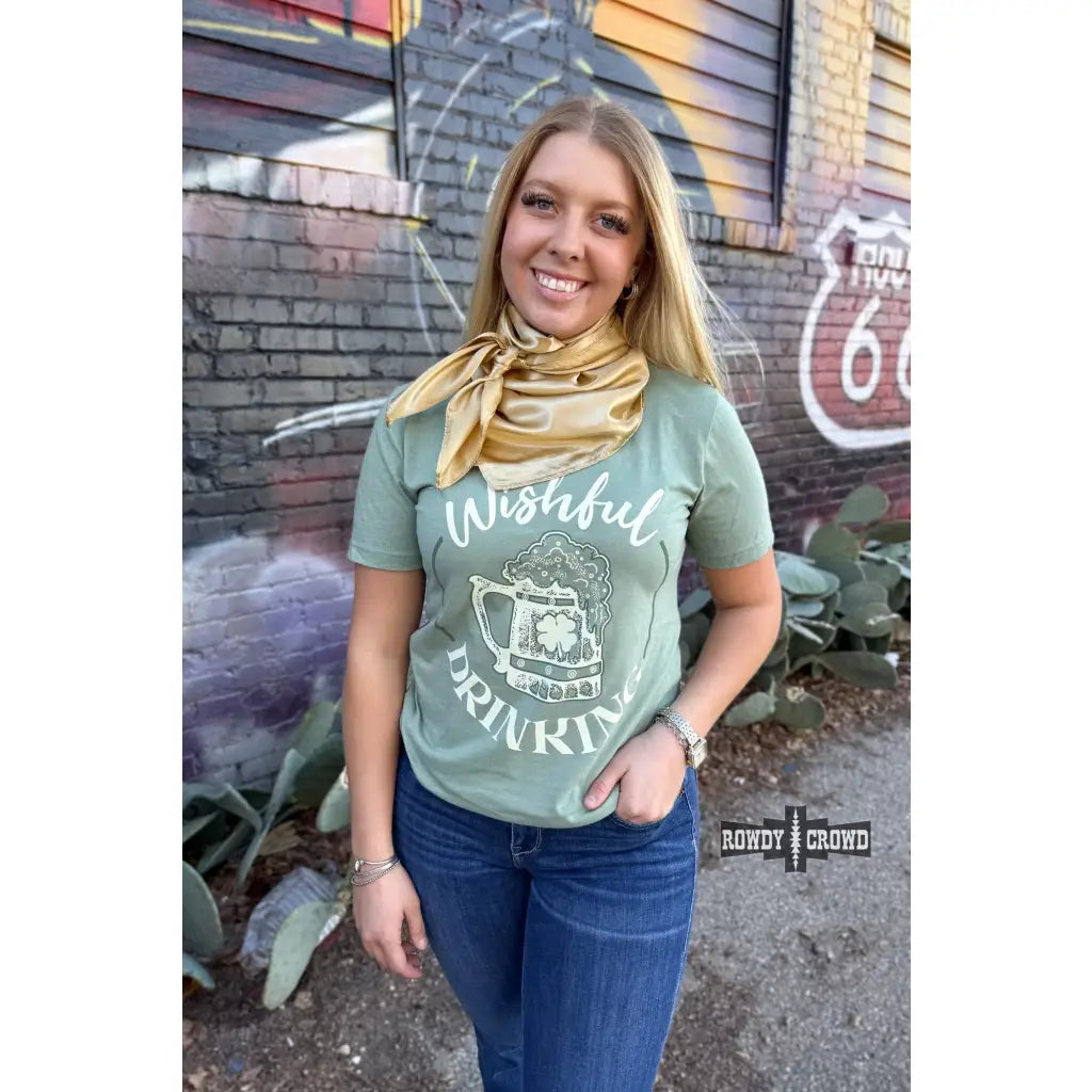 Celebrate in style with the Wishful Drinking T Shirt! A soft lightweight green tee. Plus it’s available sizes S 3XL!