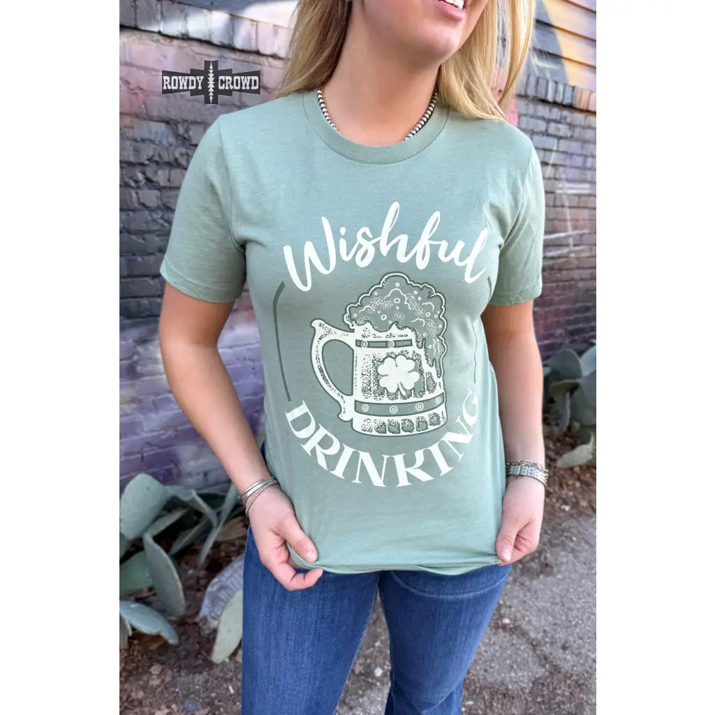Celebrate in style with the Wishful Drinking T Shirt! A soft lightweight green tee. Plus it’s available sizes S 3XL!