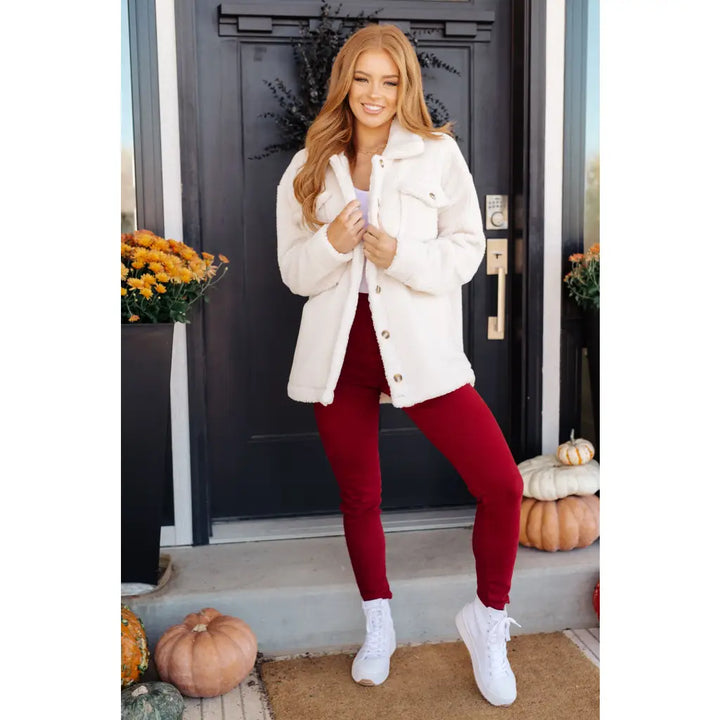 Wrapped in White Sherpa Coat - Womens