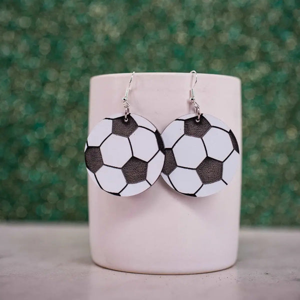 Black & White Soccer Acrylic Dangles - Earrings
