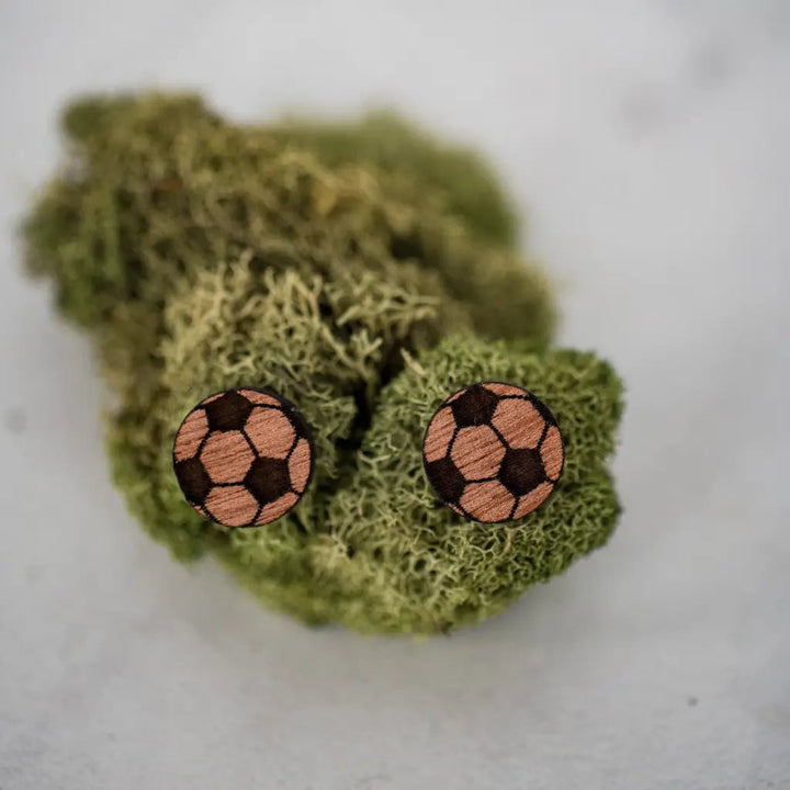 Soccer Ball Wood Studs - Earrings
