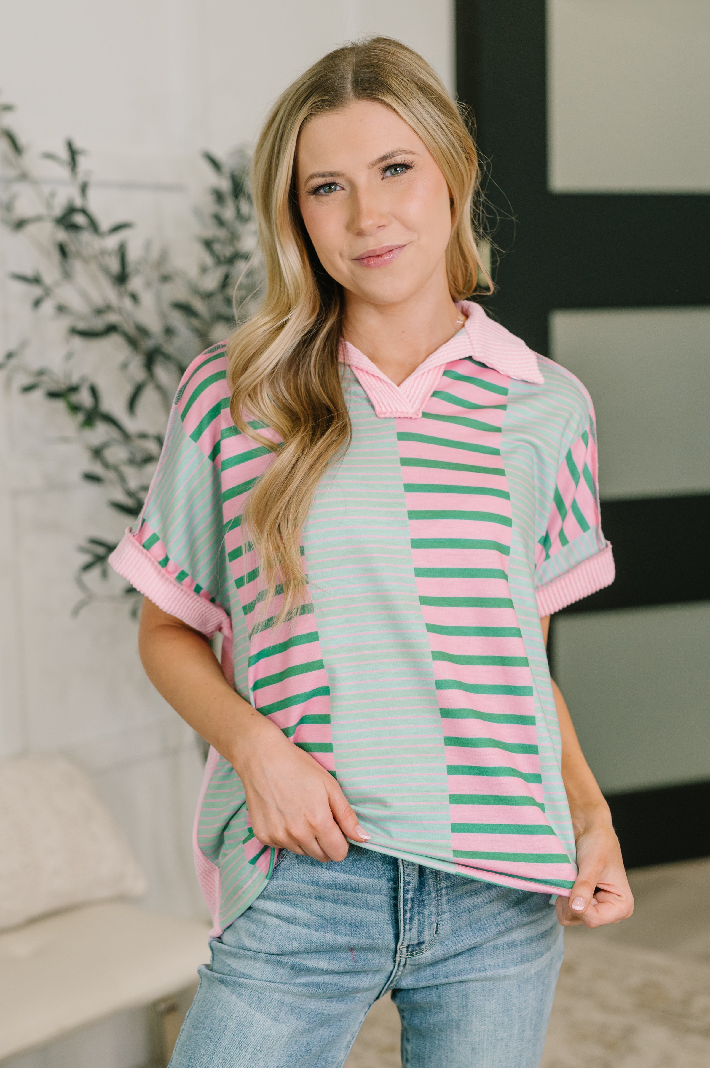 That Cool Pink and Green Striped Top