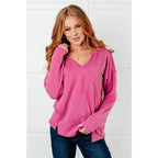 Get cozy in our A Notch Above Ribbed Knit Top Pink! This stretchy and oversized long sleeve top features a unique notch