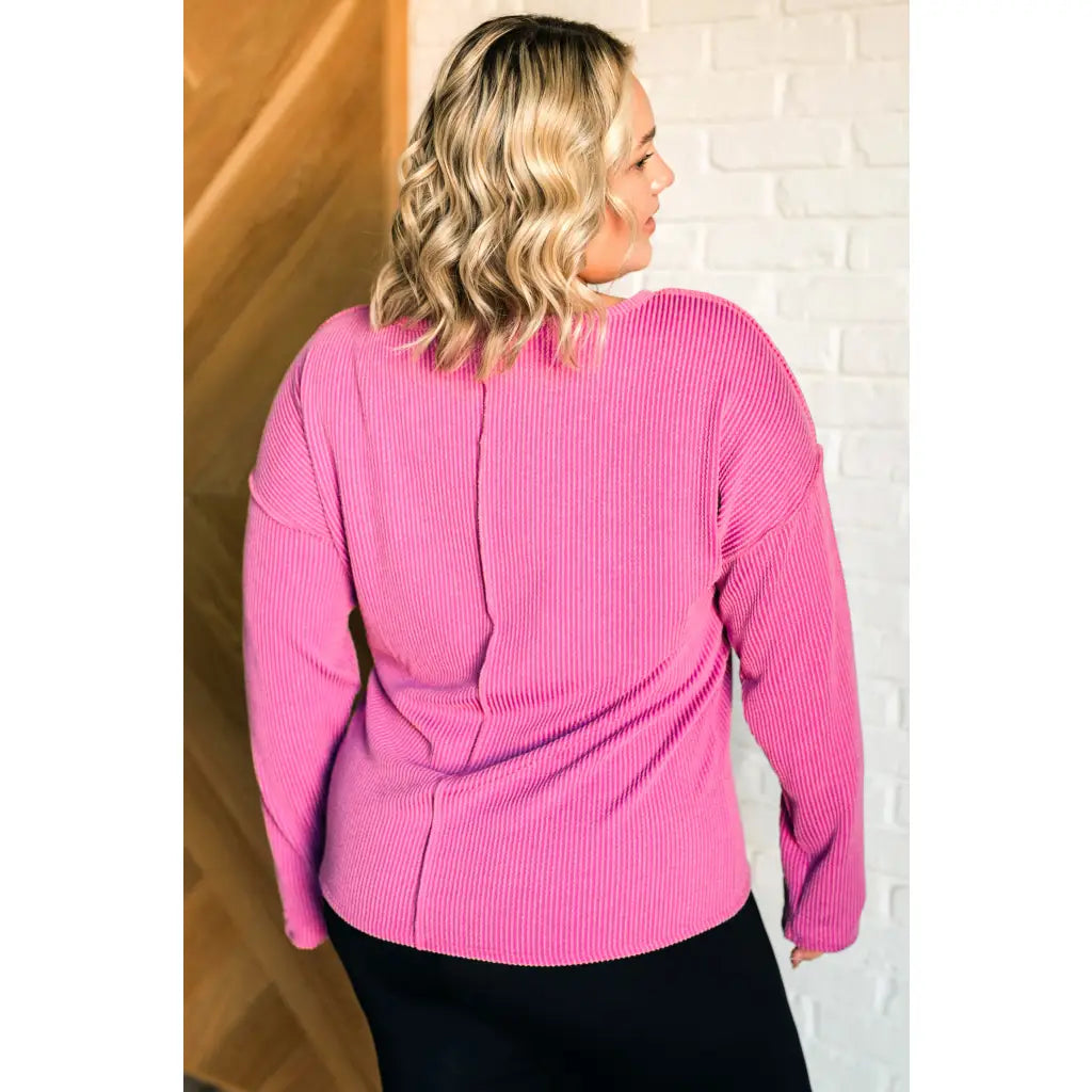 Get cozy in our A Notch Above Ribbed Knit Top Pink! This stretchy and oversized long sleeve top features a unique notch