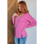Get cozy in our A Notch Above Ribbed Knit Top Pink! This stretchy and oversized long sleeve top features a unique notch