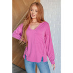 Get cozy in our A Notch Above Ribbed Knit Top Pink! This stretchy and oversized long sleeve top features a unique notch