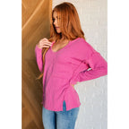 Get cozy in our A Notch Above Ribbed Knit Top Pink! This stretchy and oversized long sleeve top features a unique notch