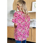 Stay stylish at work and beyond with the Abstractly Mine Printed V-Neck Short Sleeve Blouse. Lightweight breathable