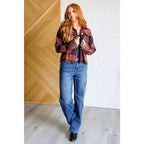 Our Already There Plaid Cropped Shacket is crafted from a brushed mid weight flannel in shades of orange rust and brown