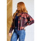 Our Already There Plaid Cropped Shacket is crafted from a brushed mid weight flannel in shades of orange rust and brown