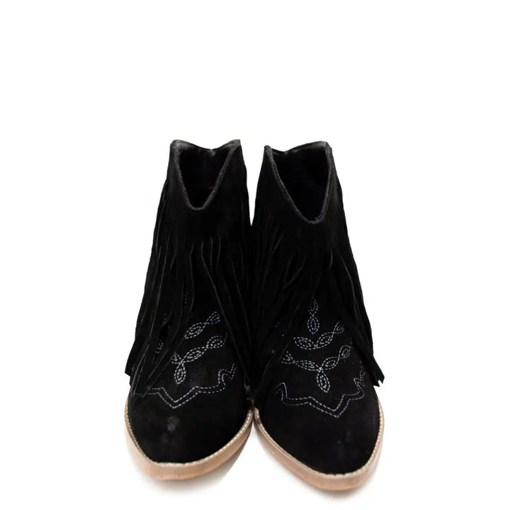 Amos Fringe Ankle Booties in Black Suede - Shoes