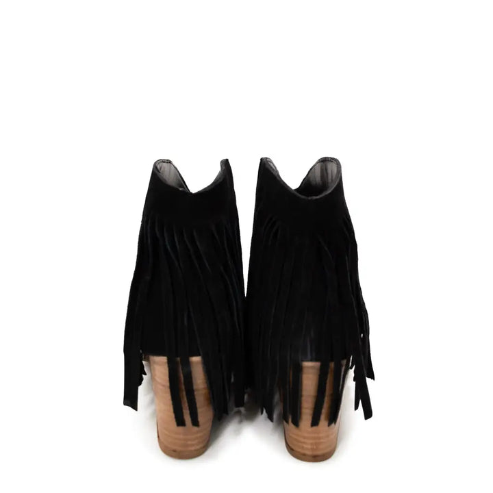 Amos Fringe Ankle Booties in Black Suede - Shoes