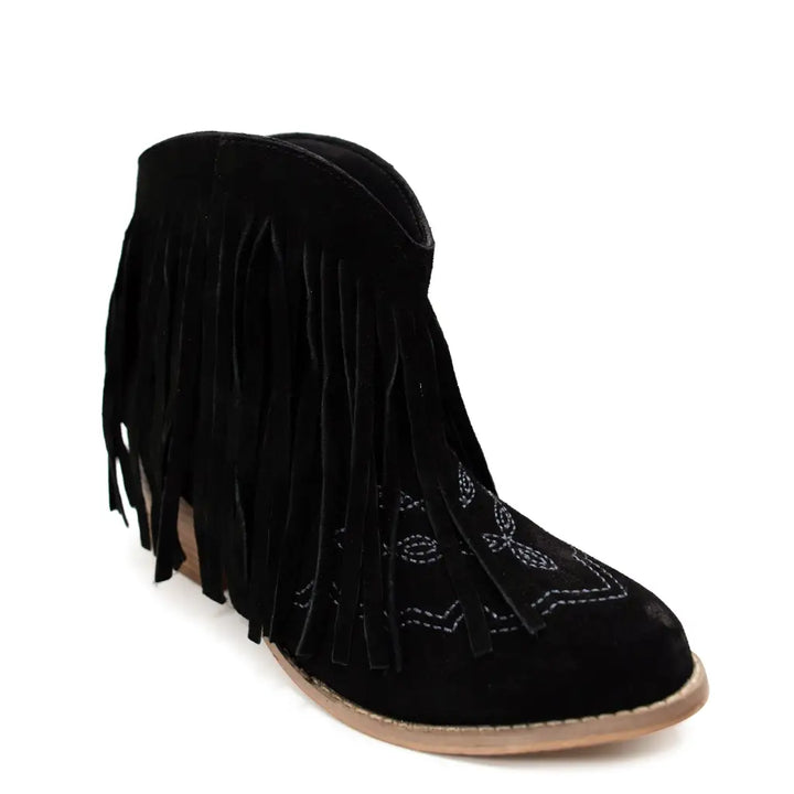 Amos Fringe Ankle Booties in Black Suede - Shoes