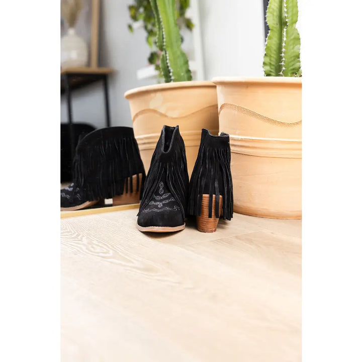 Amos Fringe Ankle Booties in Black Suede - Shoes