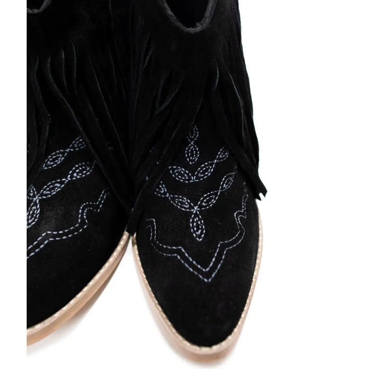 Amos Fringe Ankle Booties in Black Suede - Shoes