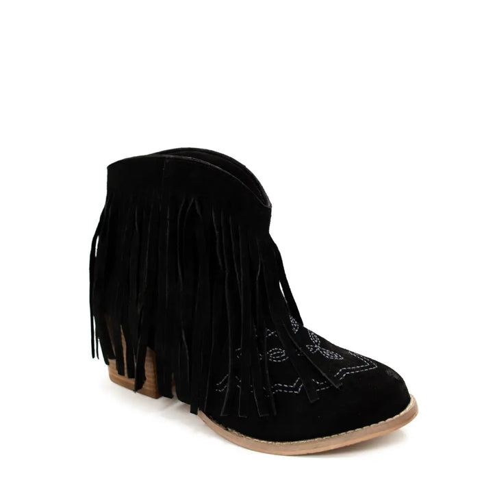 Amos Fringe Ankle Booties in Black Suede - Shoes