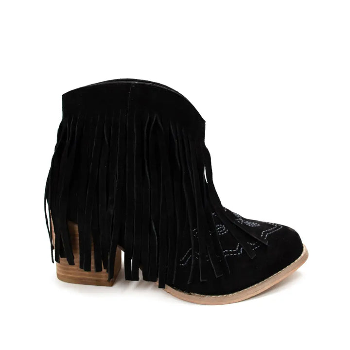 Amos Fringe Ankle Booties in Black Suede - Shoes