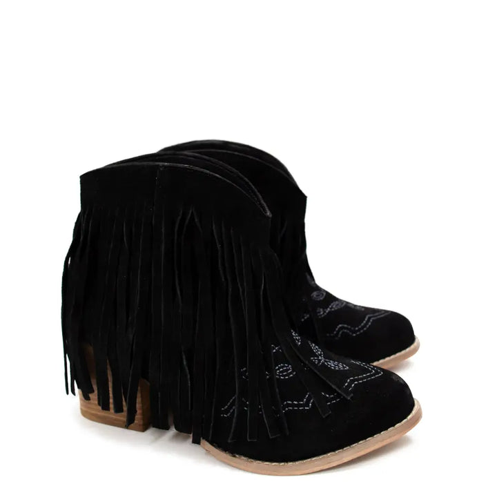 Amos Fringe Ankle Booties in Black Suede - Shoes