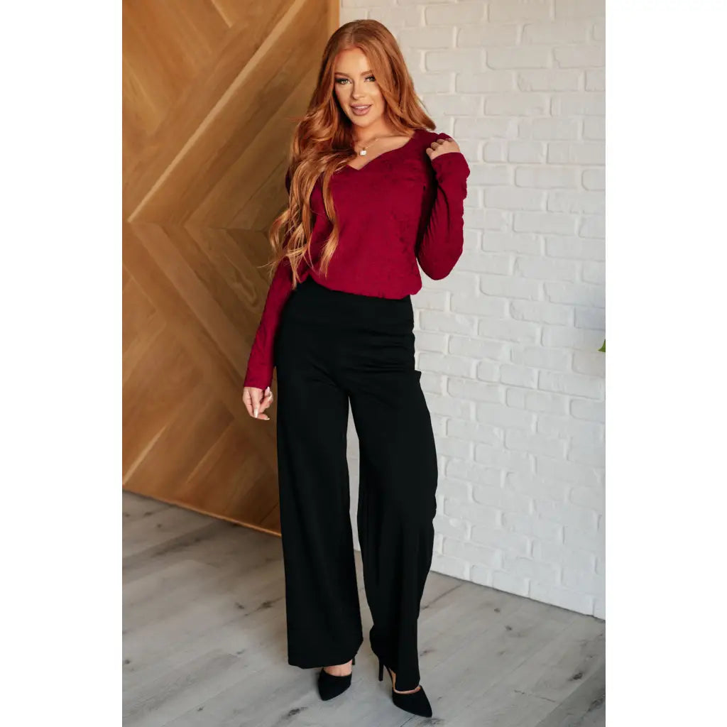 Our fabulous Ask A Question Ruched Sleeve Top will be the perfect wardrobe staple! The red jacquard knit gives