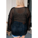 Reel in some serious style with our Ask Anyway Fishnet Sweater. Its boat neckline dropped shoulder side slits and black