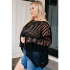 Reel in some serious style with our Ask Anyway Fishnet Sweater. Its boat neckline dropped shoulder side slits and black