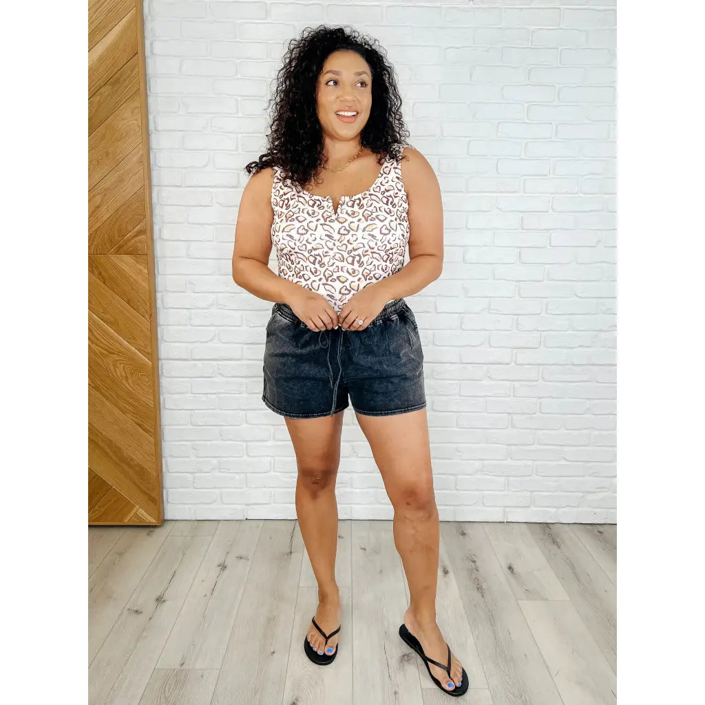 Cropped lounge set in mineral wash cotton. Soft cozy plus size friendly two-piece with drawstring shorts pockets