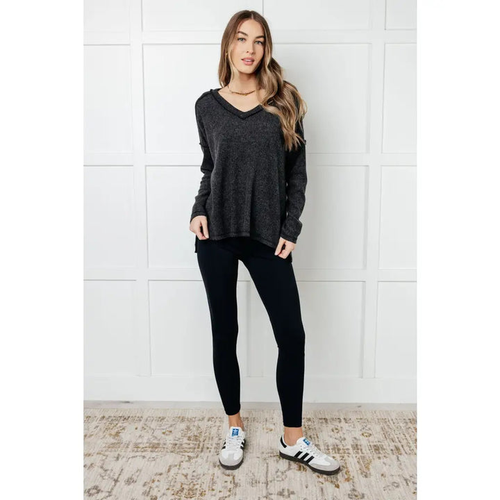 Basically Freezing Brushed Hacci Top in Charcoal - Tops