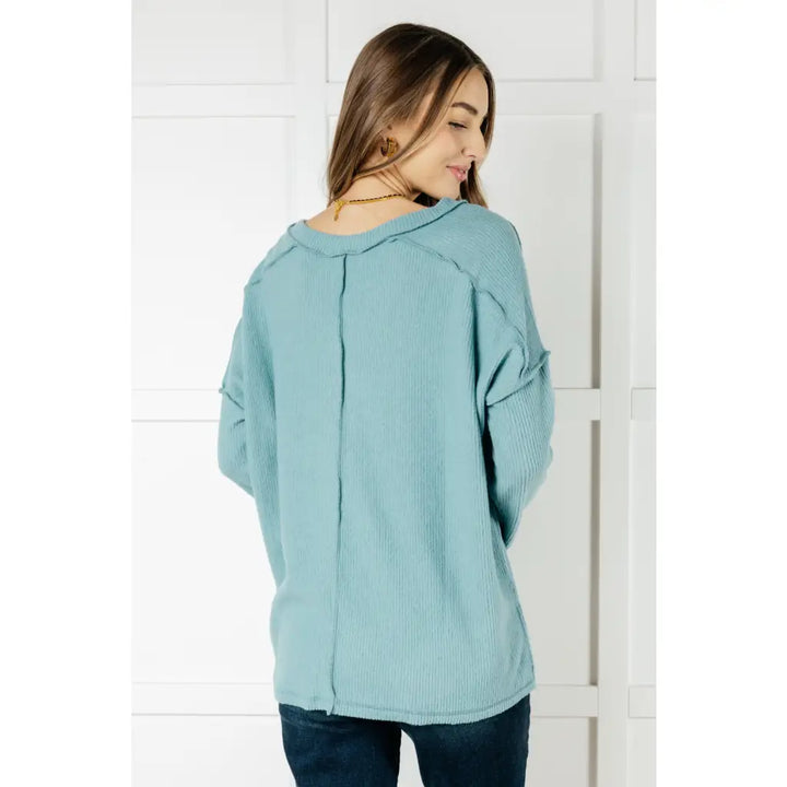 Basically Freezing V-Neck Top in Dusty Teal - Tops