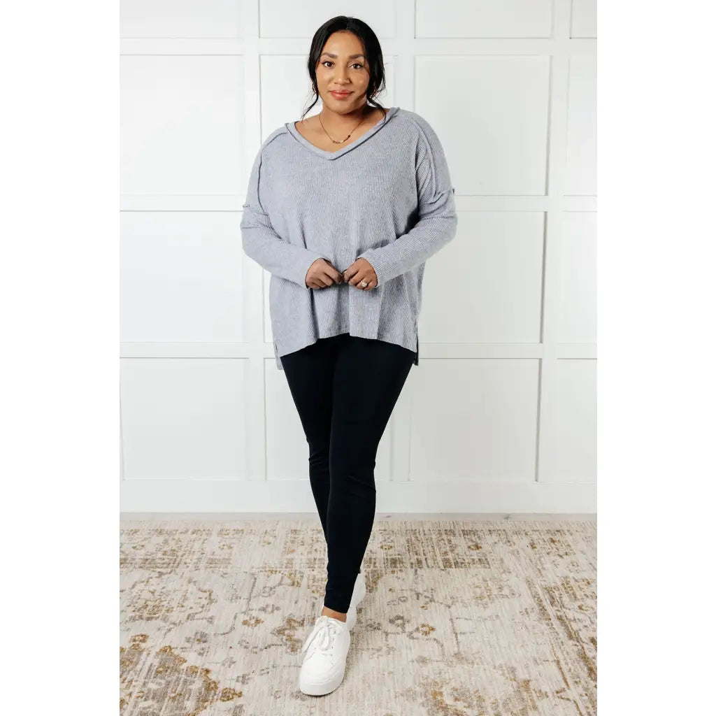 Basically Freezing V Neck Top in Heather Grey