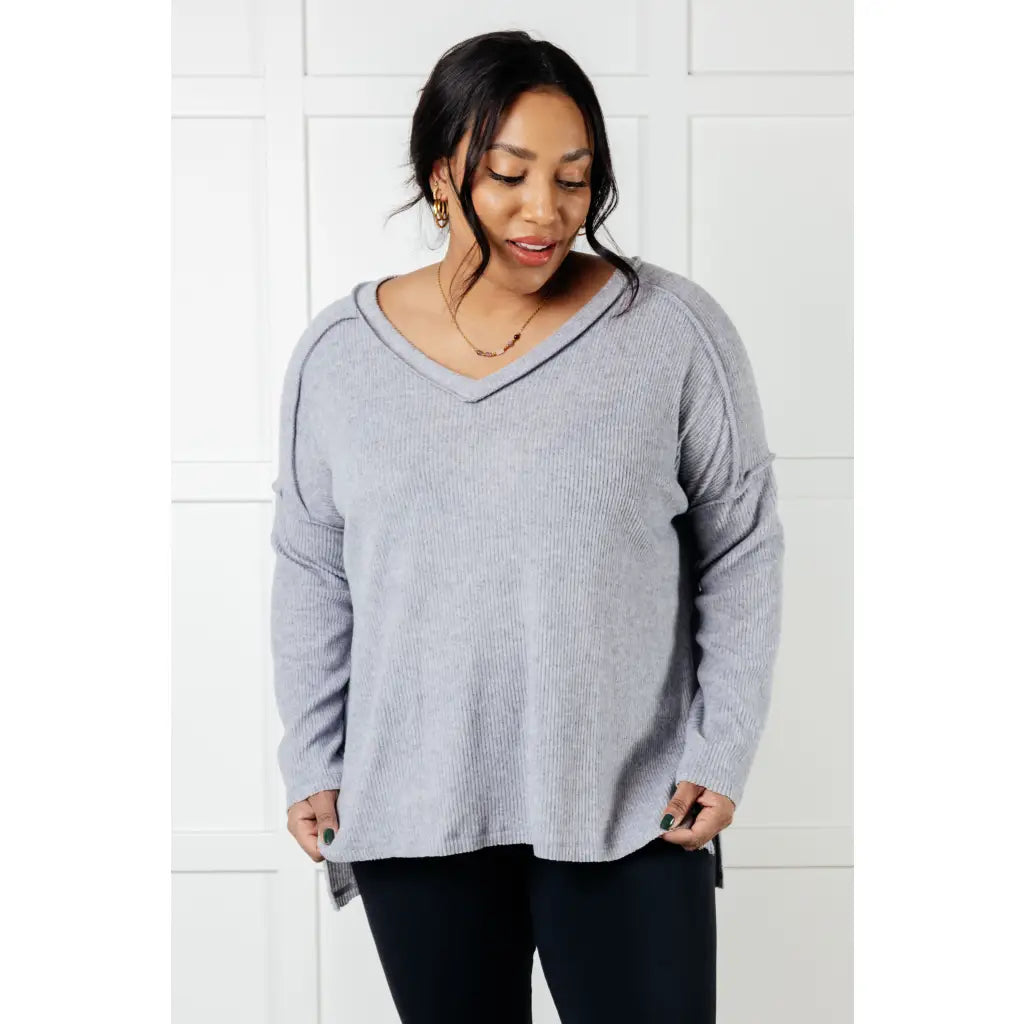 Basically Freezing V Neck Top in Heather Grey