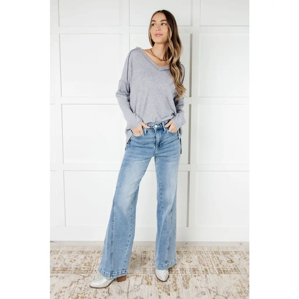 Basically Freezing V-Neck Top in Heather Grey