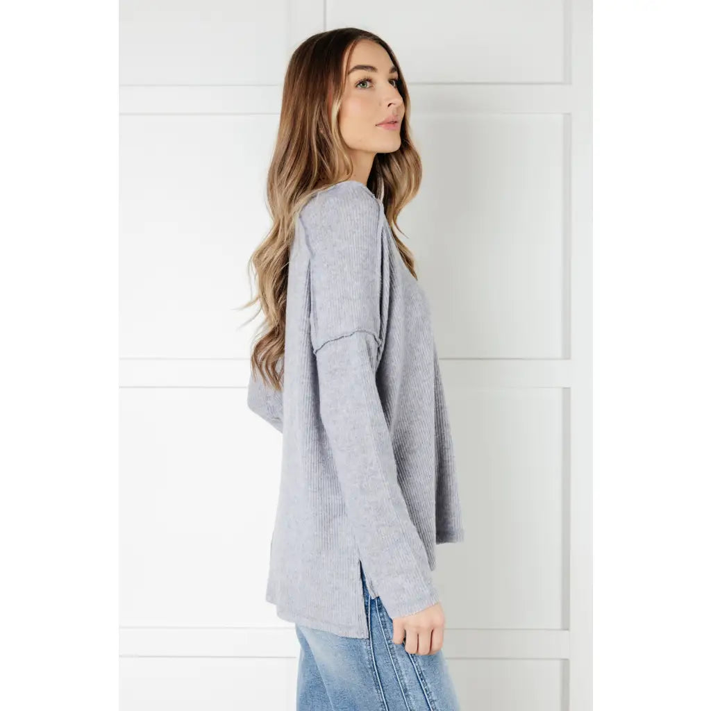 Basically Freezing V Neck Top in Heather Grey