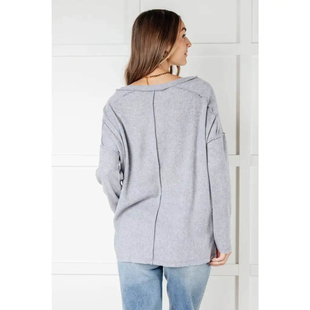 Basically Freezing V Neck Top in Heather Grey