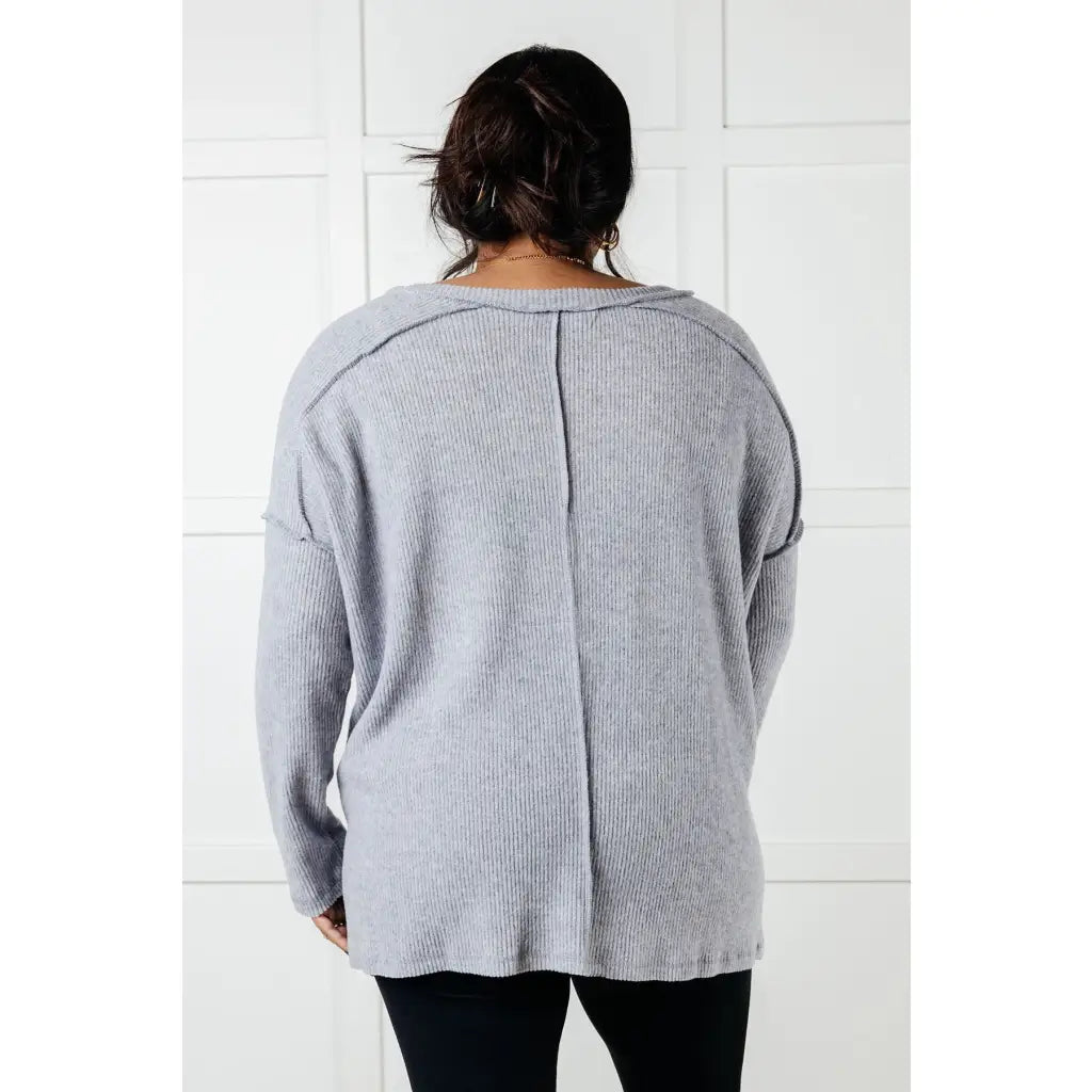 Basically Freezing V Neck Top in Heather Grey