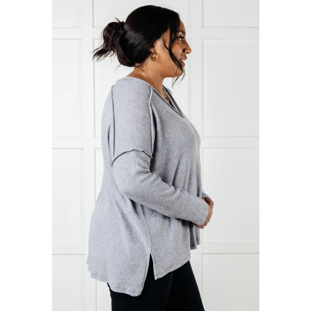Basically Freezing V Neck Top in Heather Grey