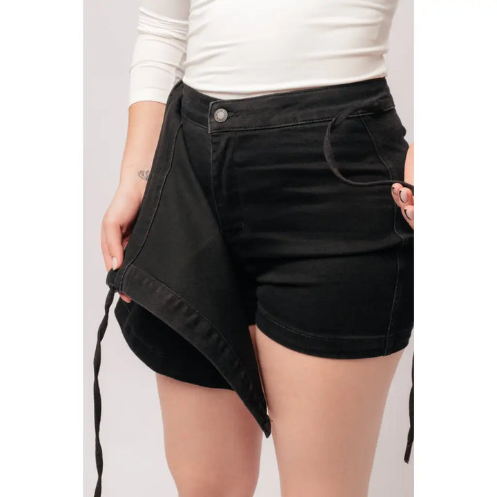 Bentli High Rise Side Tie Denim Skort in Black - Womens