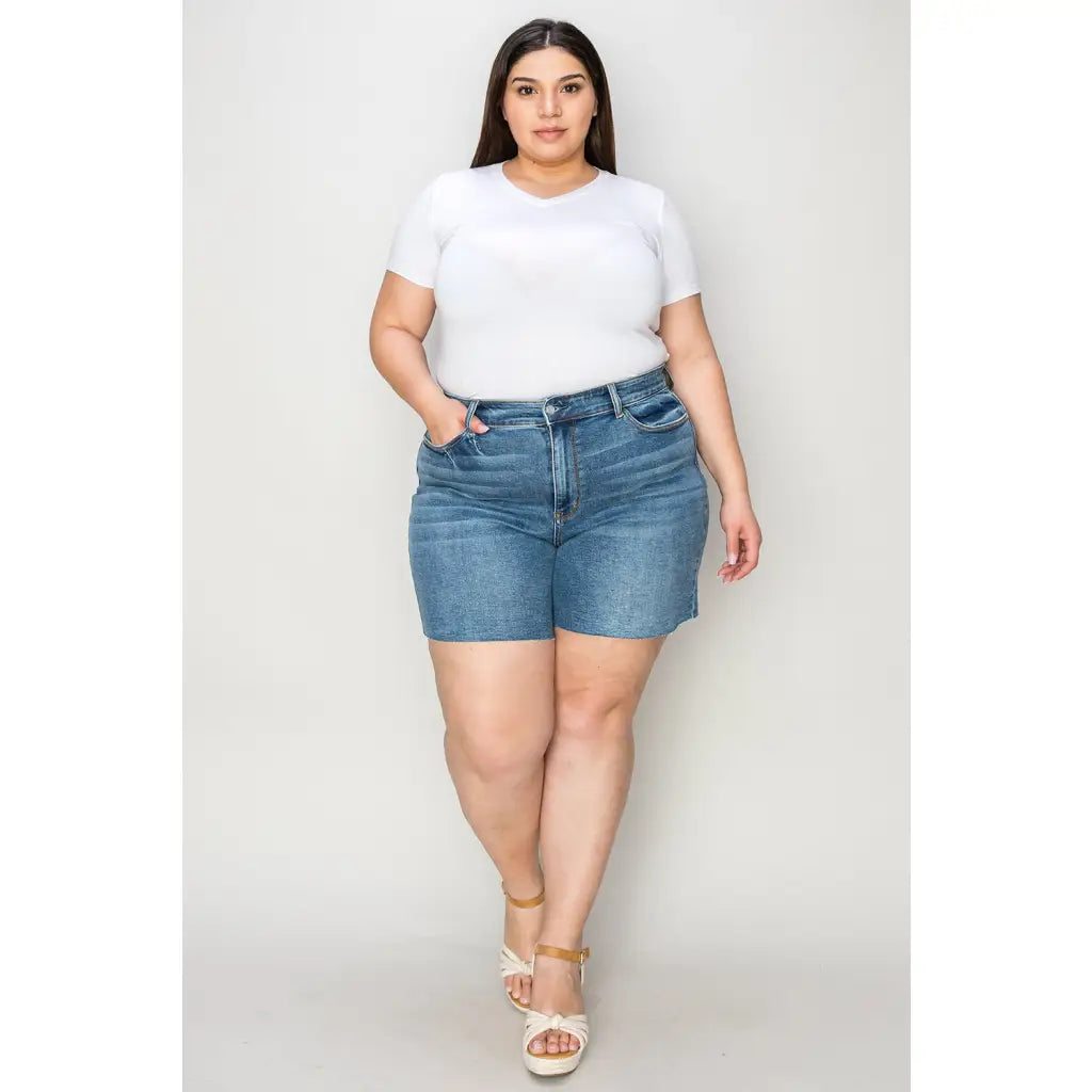 Our Best Days High Waist Denim Shorts by Judy Blue are a stylish and confident choice. With the high-waisted design