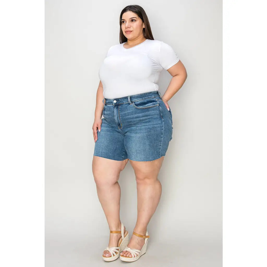 Our Best Days High Waist Denim Shorts by Judy Blue are a stylish and confident choice. With the high waisted design