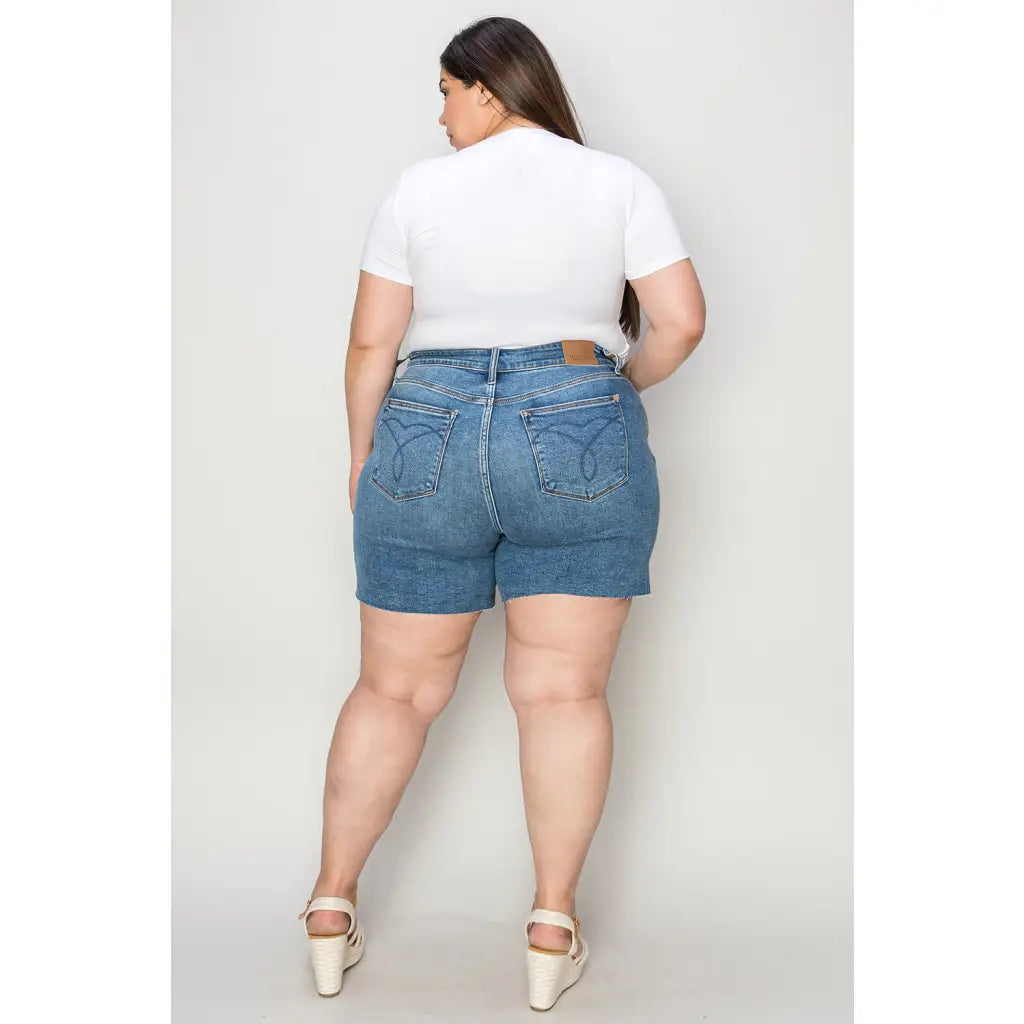 Our Best Days High Waist Denim Shorts by Judy Blue are a stylish and confident choice. With the high waisted design