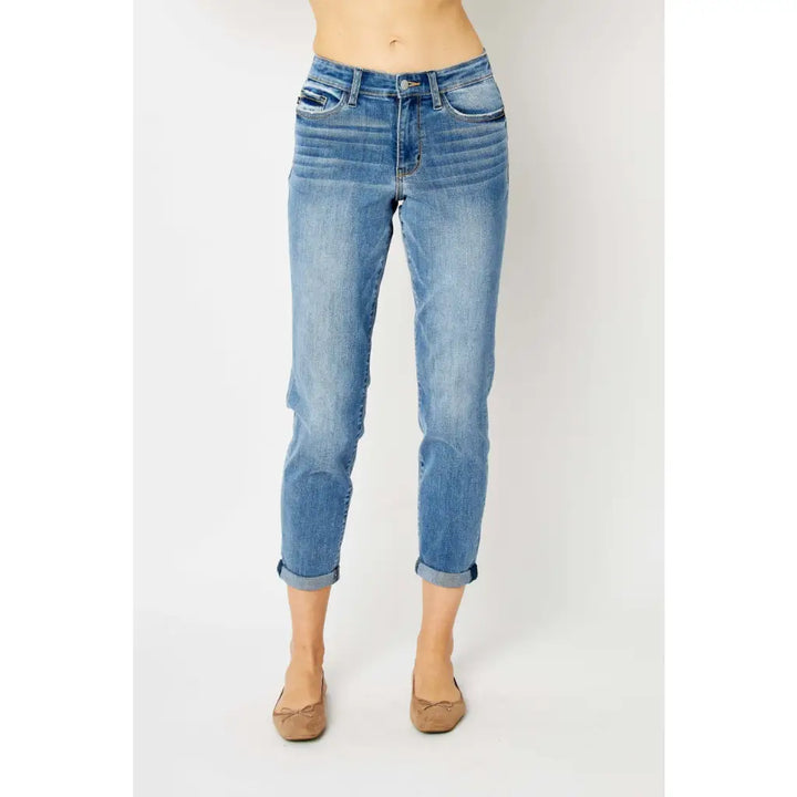 Best Eva Cuffed Hem Slim Fit Judy Blue Jeans - Denim